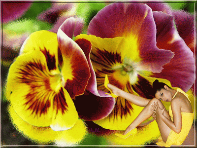 Kartka z kobietą i bratkami z napisem czekamy na wiosnę